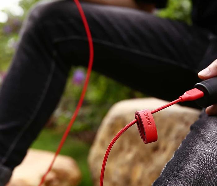 Aukey CB-AM2 2m Nylon Braided Micro USB Cable - Red - Zoom Image 4