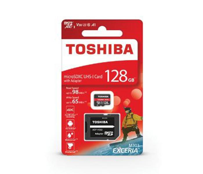 Toshiba THN-M303R1280E2 Exceria 128GB Class A1 98MBs MicroSD Card with Adaptor, Black - Zoom Image 1