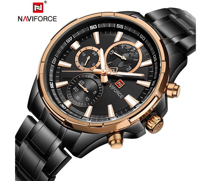 Naviforce NF9089 Stainless Steel Chronograph Sports Watch for Men - Black & Gold - Zoom Image 4