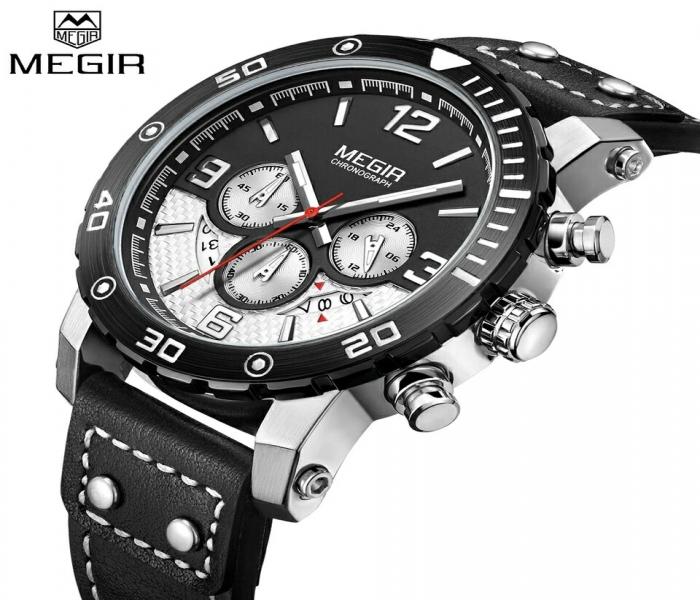 MEGIR 2084 Multi-Functional Chronograph Leather Quartz Qatch - Black - Zoom Image 1