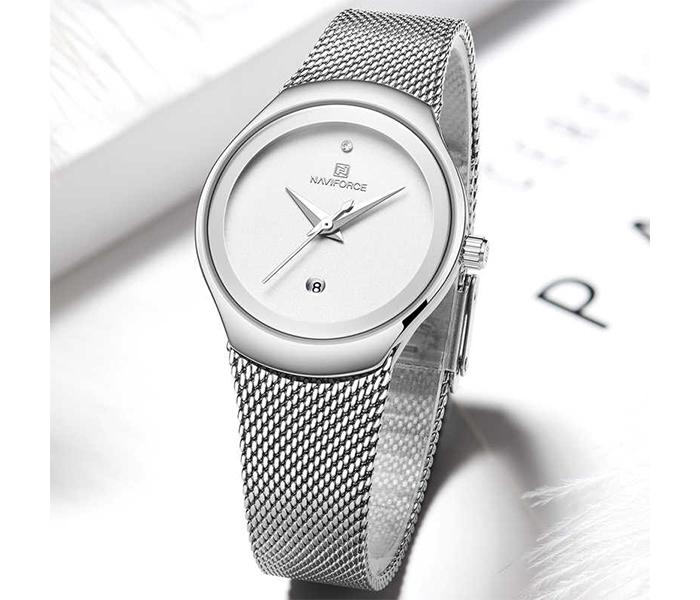 Naviforce NF5004 Luxury Ultra Thin Multi-Function Quartz Watch for Woman - Silver & White - Zoom Image 1