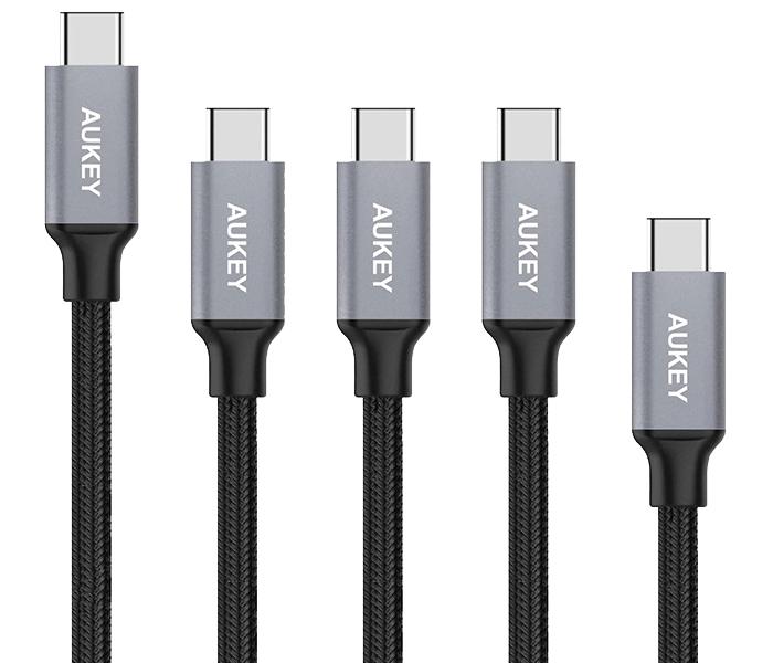 Aukey CB-CMD2 5 Pieces Multi Length Nylon Braided Cable - Grey - Zoom Image 4