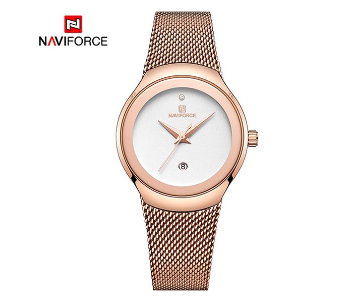 Naviforce NF5004 Luxury Ultra Thin Multi-Function Quartz Watch for Woman - Gold & White - Zoom Image 3