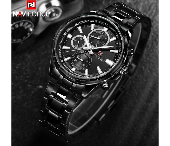 Naviforce NF9089 Stainless Steel Chronograph Sports Watch for Men - Black & Black - Zoom Image 1