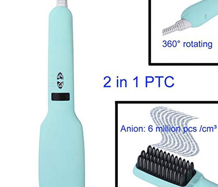 2-in-1 PTC Heating Ionic Hair Straightener Brush - Zoom Image 1