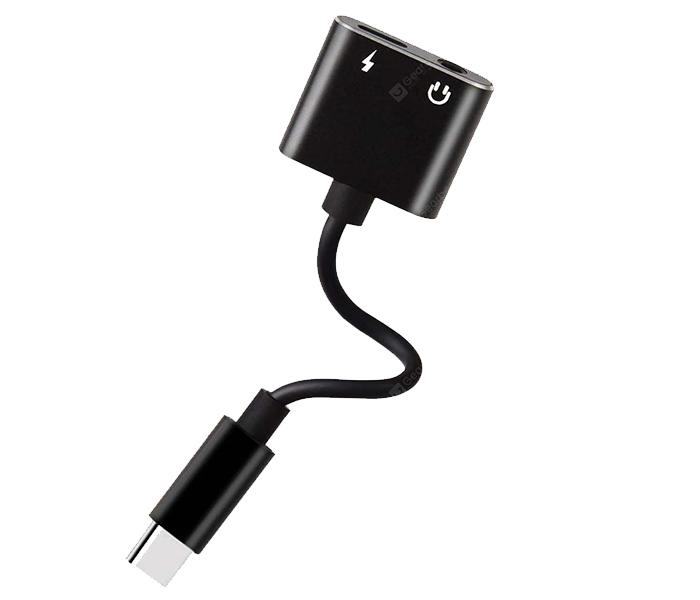 2-in-1 Charger & Type-C to 3.5mm Audio Jack Cable Adapter - Black, 11cm - Zoom Image 1