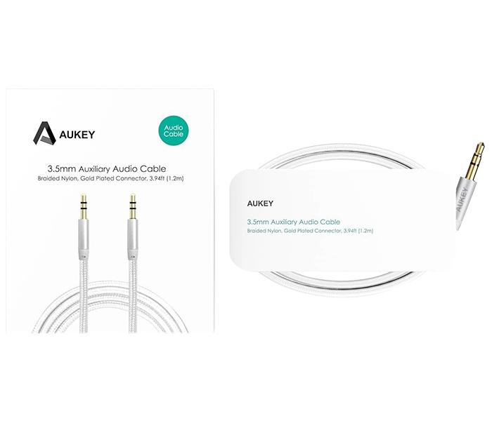 Aukey CB-V12 1.2m Nylon Braided 3.5mm Audio Aux Cable - White - Zoom Image 6