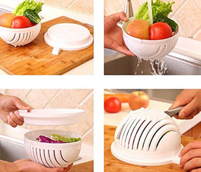 Jeobest Plastic Salad Maker Cutter Bowl - White - Zoom Image 1