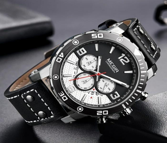 MEGIR 2084 Multi-Functional Chronograph Leather Quartz Qatch - Black - Zoom Image 4