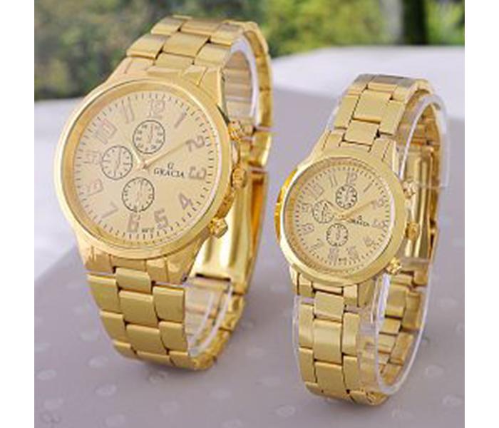 Gracia GRC2021 Classic Sub Dial Design Stainless Steel Pair Watch - Gold - Zoom Image 1