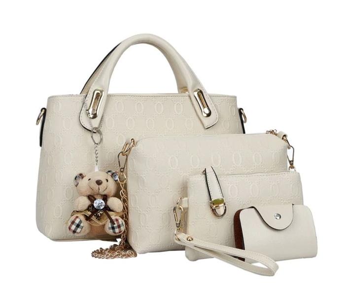 4 Pieces PU Leather Luxury Top-handle Composite Bags Set for Women - White - Zoom Image