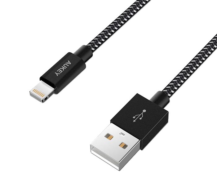 Aukey CB-D42 2m Nylon Braided MFi Lightning Cable - Black - Zoom Image 2