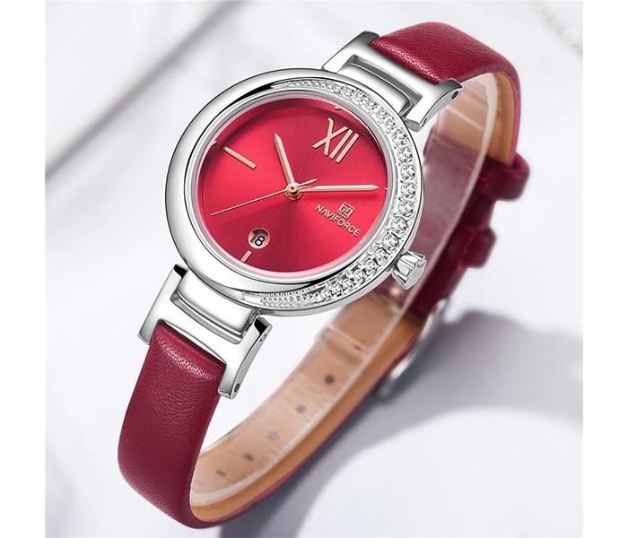 Naviforce NF5007 Quartz Leather Strap Analog Watch for Women - Red - Zoom Image 3