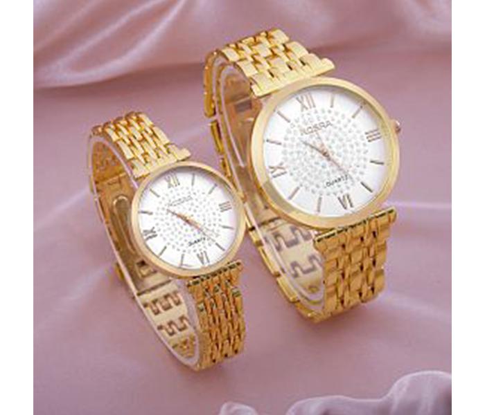 Rosra 4A16 18K Gold Luxury Roman Numeral Dial Fashion Pair Watch with Box - Gold & White - Zoom Image 1