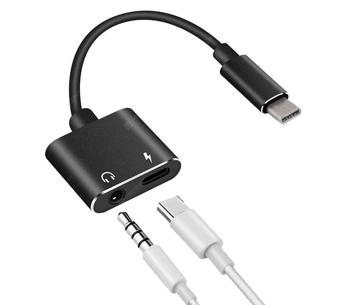 2-in-1 Charger & Type-C to 3.5mm Audio Jack Cable Adapter - Black, 11cm - Zoom Image 2