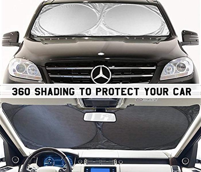 Offal Car Front Window Folding Visor Reflective UV Sunshade Windshield - Grey & Black - Zoom Image 3