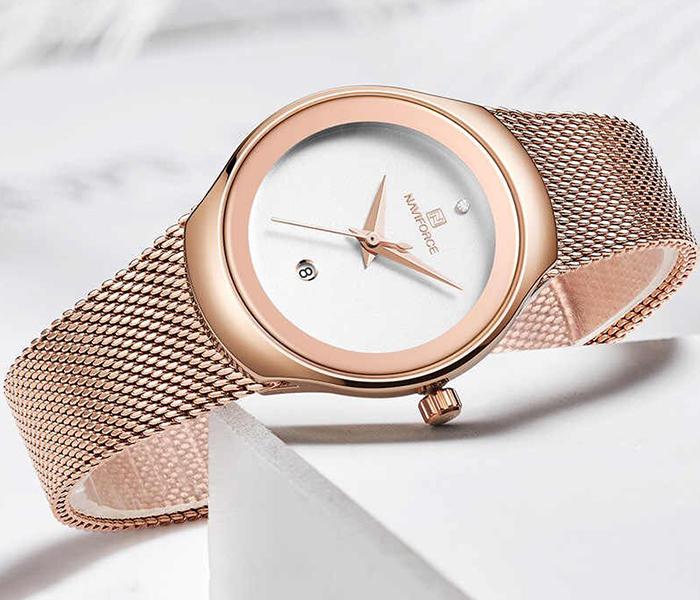 Naviforce NF5004 Luxury Ultra Thin Multi-Function Quartz Watch for Woman - Gold & White - Zoom Image 2