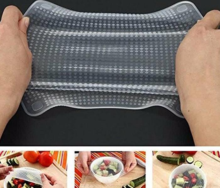 4 Pieces Reusable Silicon Wraps Cover Stretch and Fresh Food Storage - White - Zoom Image 2