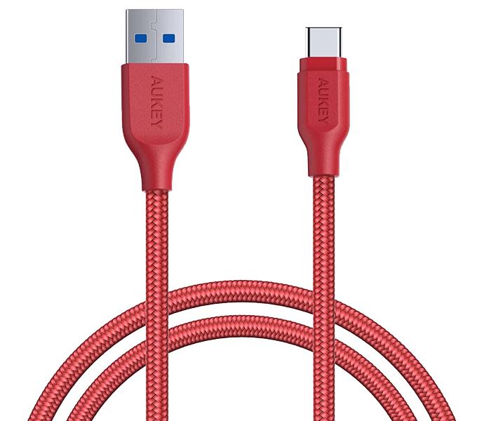 Aukey CB-AC1 1.2m Nylon Braided USB 3.1 Gen 1 to C Cable - Red - Zoom Image 3