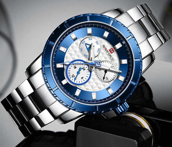 Naviforce NF9145 Fashion Business Casual Wrist Watch for Men - Silver & Blue - Zoom Image 1