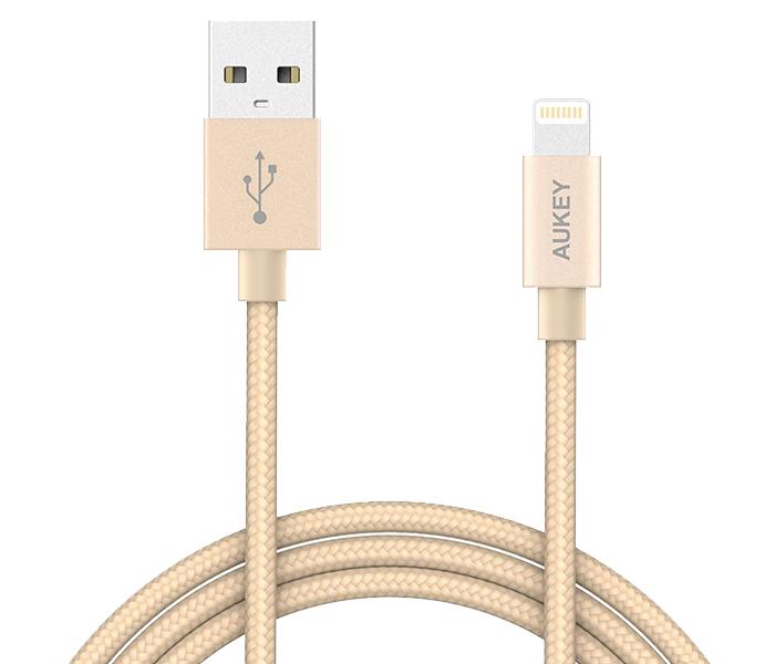 Aukey CB-D16 1.2m Nylon Braided MFi Lightning Cable - Gold - Zoom Image 3