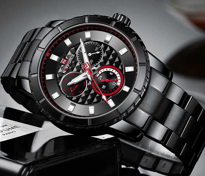 Naviforce NF9145 Fashion Business Casual Wrist Watch for Men - Black & Red - Zoom Image 3