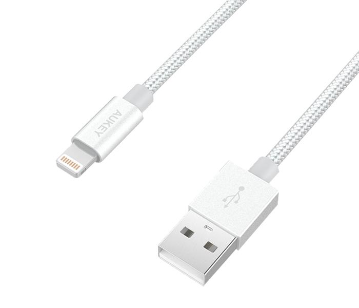 Aukey CB-D41 2m Nylon Braided MFi Lightning Cable - Silver - Zoom Image 2