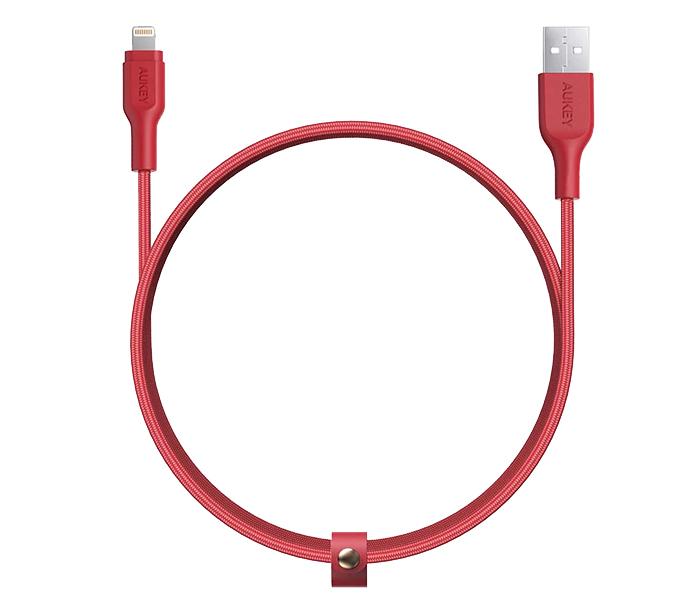 Aukey CB-AL1 1.2m Nylon Braided MFi Lightning Cable - Red - Zoom Image 1