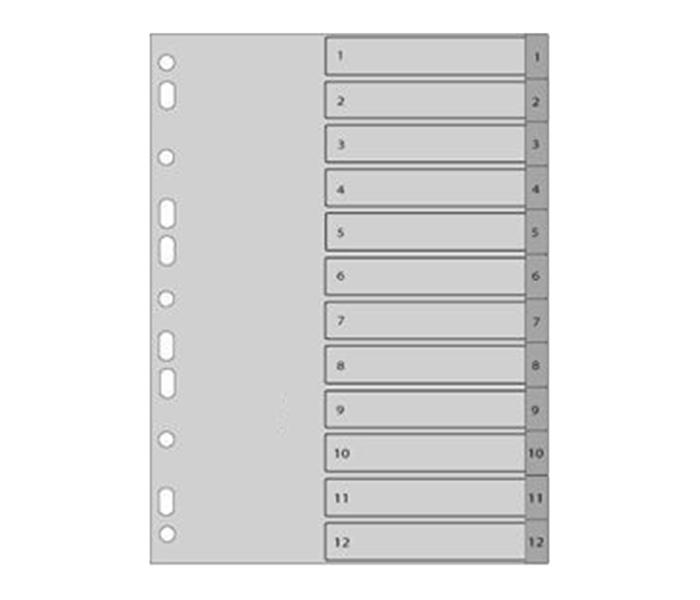 Panda D112GPVC 1 to 12 PVC Grey Index Divider - Zoom Image