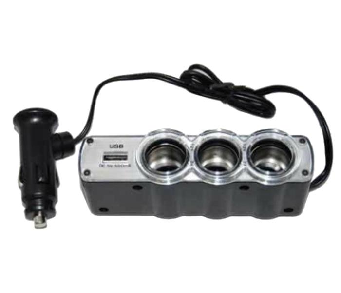 Triple Socket & USB Port Car Adapter - Black - Zoom Image 3