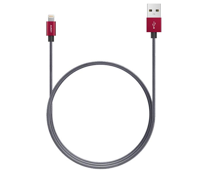 Aukey CB-D24 1m Apple Certified Braided Exomesh Lightning Cable - Red - Zoom Image 2