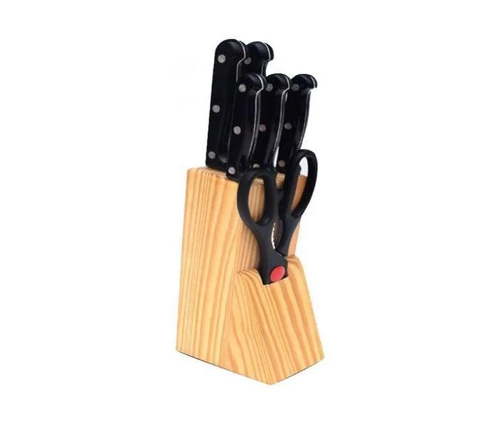 Delcasa DC1055 7 Pieces Caliber Cutlery Set with Wooden Stand- Black  - Zoom Image 1