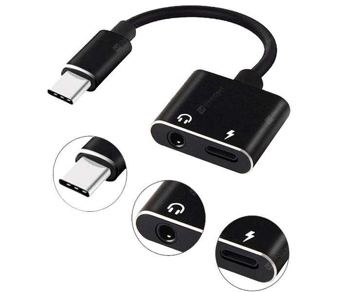 2-in-1 Charger & Type-C to 3.5mm Audio Jack Cable Adapter - Black, 11cm - Zoom Image 3