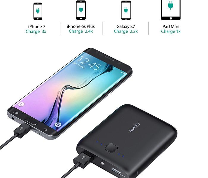 Aukey PB-N42 10000mAh Dual Port Pocket Power Bank - Black - Zoom Image 1