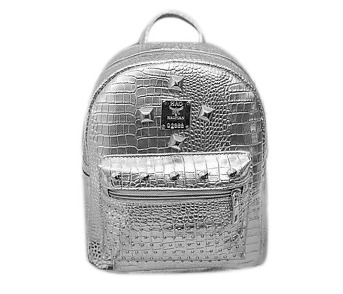 Geometric PU Zipperr Womens Glamourous Backpack - Silver - Zoom Image