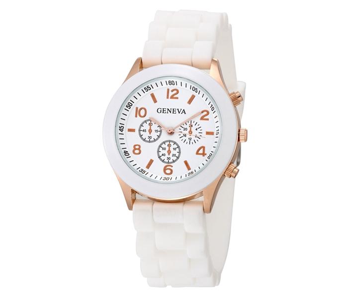 Geneva Silicone Band Woman Watch - White - Zoom Image