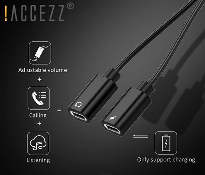 2-in-1 Charger & Aux Audio Splitter Cable for Apple - Black, 12cm - Zoom Image 5