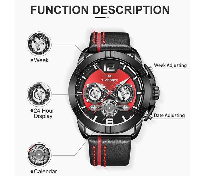 Naviforce NF9168 Luxury Quartz Sport Watch for Men - Red - Zoom Image 7