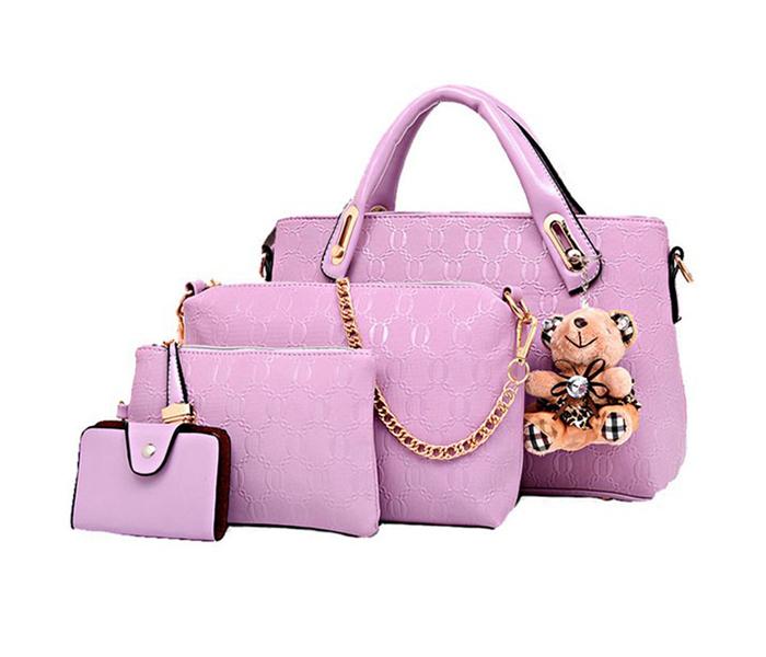 4 Pieces PU Leather Luxury Top-handle Composite Bags Set for Women - Violet - Zoom Image