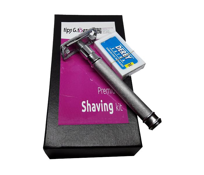 Tips & Toes TT-0706 Stainless Steel Premium Shaving Kit with Sand Blast Chrome Finish - Silver - Zoom Image 2