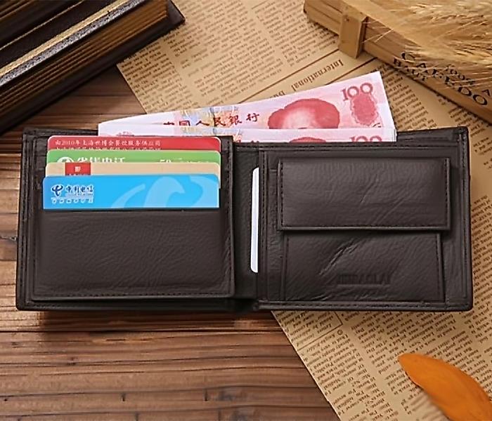 JINBAOLAI CW-8041 Short Bifold Genuine Leather Men Luxury Wallet With Coin Pocket Purse - BROWN - Zoom Image 1