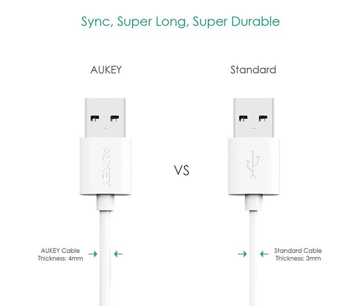 AUKEY CB-D10 20AWG Qualcomm Quick Charge 2.0 & 3.0 Micro USB Cable - 3 Pieces, White - Zoom Image 4