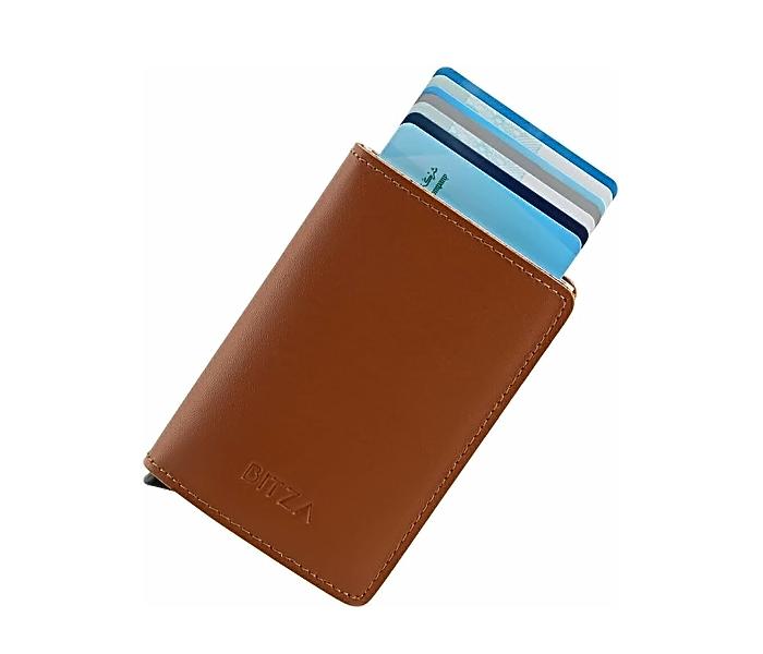 Bitza Ultra Slim Genuine Leather Card Holder Wallet with RFID Protection - Light Brown - Zoom Image 1