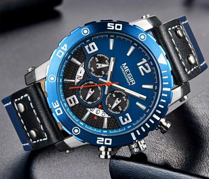 MEGIR 2084 Multi-Functional Chronograph Leather Quartz Watch - Blue - Zoom Image 3