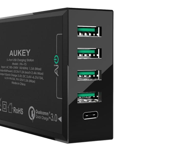 AUKEY PA-Y5 5-Port USB Type-C Charging Station with Quick Charge 3.0 - Black - Zoom Image 4