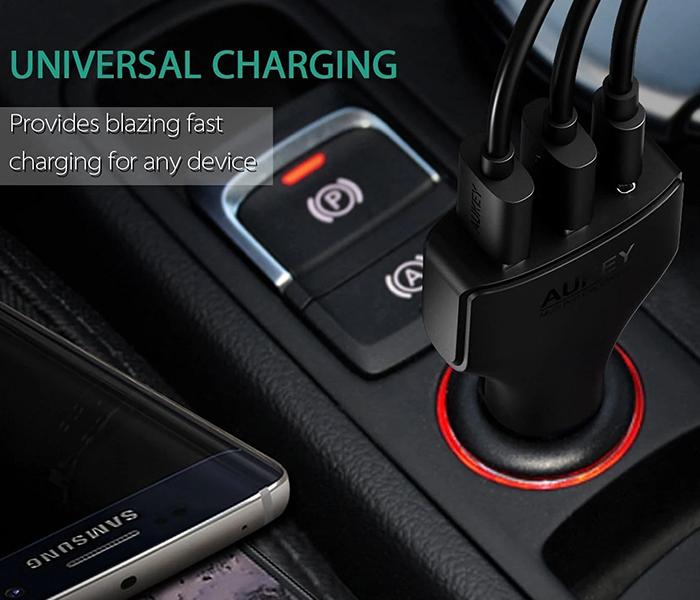 AUKEY CC-Y3 49.5W 10A Ai Power Quick Charge 3.0 USB C Car Charger - Black - Zoom Image 4