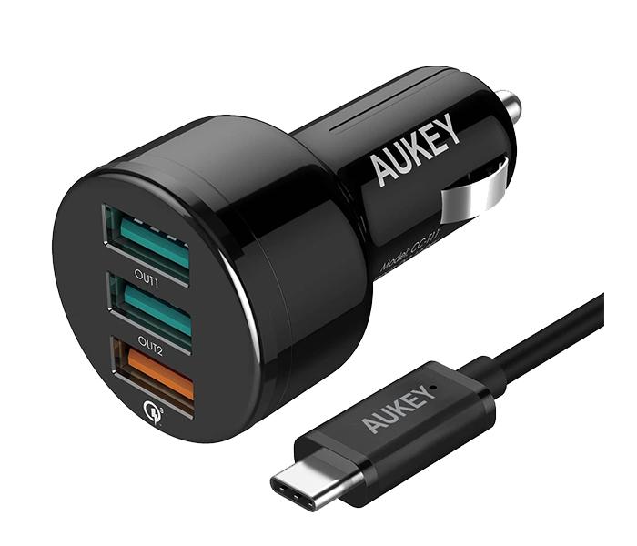 AUKEY CC-T11 3-USB Port Car Charger with Qualcomm Quick Charge 3.0 3 - Black - Zoom Image 1