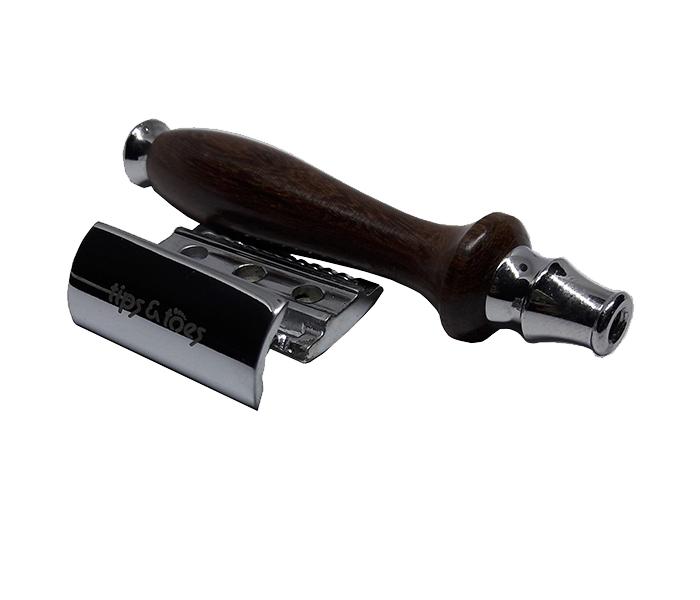 Tips & Toes TT-0705 Stainless Steel Premium Shaving Kit with Oval Shape Wood Handle - Brown & Silver - Zoom Image 3