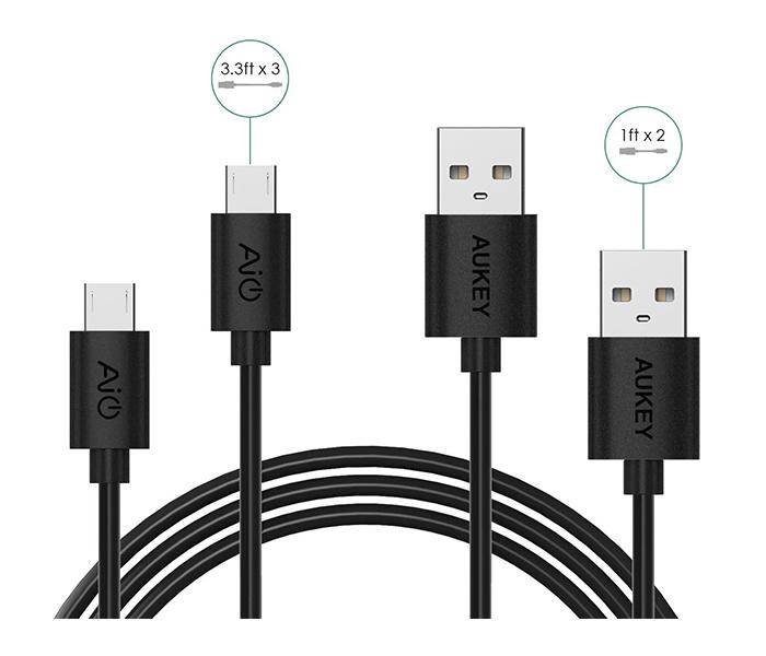 AUKEY CB-D5 2.0 Micro USB Cable with Qualcomm Quick Charge 2.0 & 3.0 - 5 Pieces, Black - Zoom Image 1