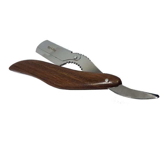 Tips & Toes TT-0744 Professional Straight Razor with Wooden Handle - Brown & Silver - Zoom Image 2